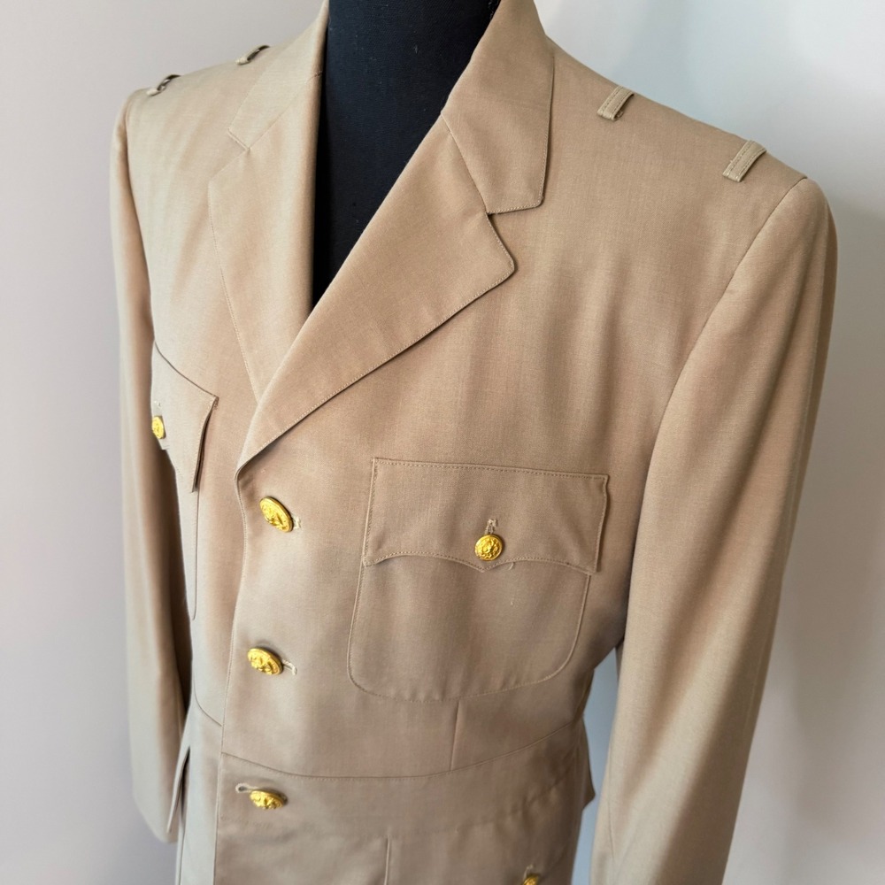 Vintage US Navy Military Dress Jacket Women 39 Khaki 1971 Brooklyn NY Shop Coat
